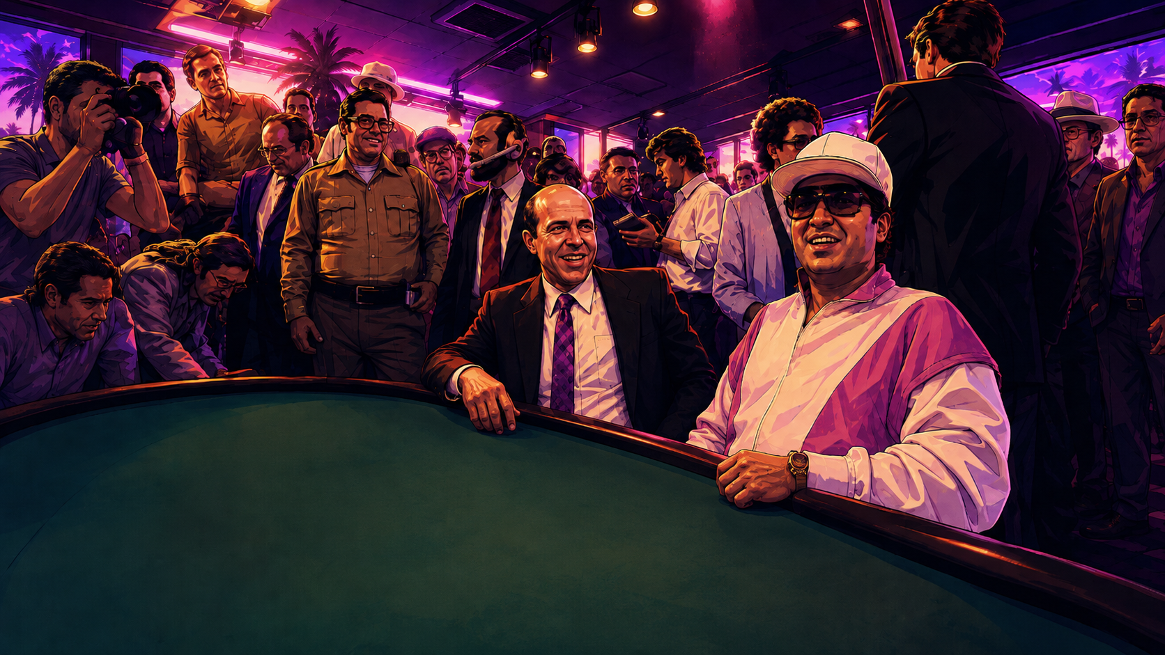 GTA AGENT members at a waterfront table at night